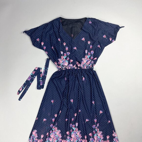 Vintage Floral Navy Midi Dress - Picture 2 of 7